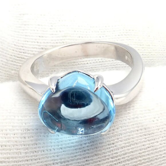 Authentic! Bulgari 18k Whtie Gold Mediterranean Eden Blue Topaz Ring Size 6 - Picture 11 of 14